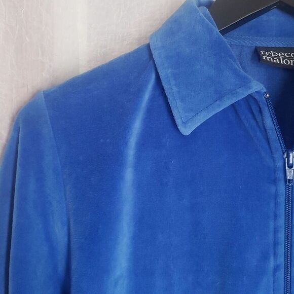 Rebecca Malone Velour Jacket Size S Blue Long Sleeve Front Pockets Zip Up - Picture 3 of 9